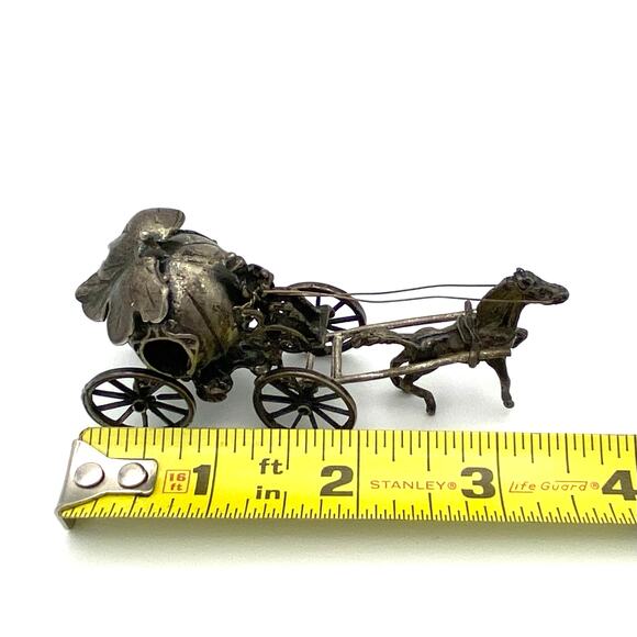Vintage Sterling Silver Miniature Cinderella's Horse Drawn Pumpkin Carriage 47g - Picture 7 of 11